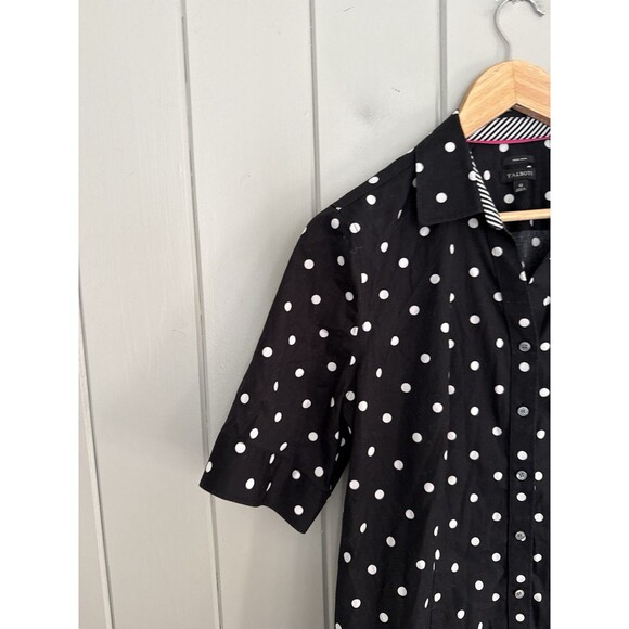 Talbots Non-Iron Button Down Shirt 12 Short Sleeve Black White Polka Dot Collar - Picture 3 of 11